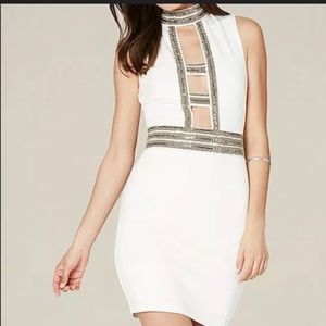 BEBE Embellished White Beaded Dress